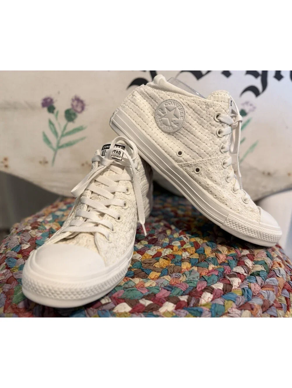 Converse CTAS Madison Mid Crochet Knit Lace Egret/Vintage White Womens Size 10